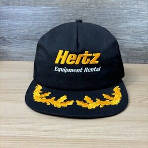 Vintage Hertz Hat Cap Snap Back Black K-Products Trucker Equipment Rental USA